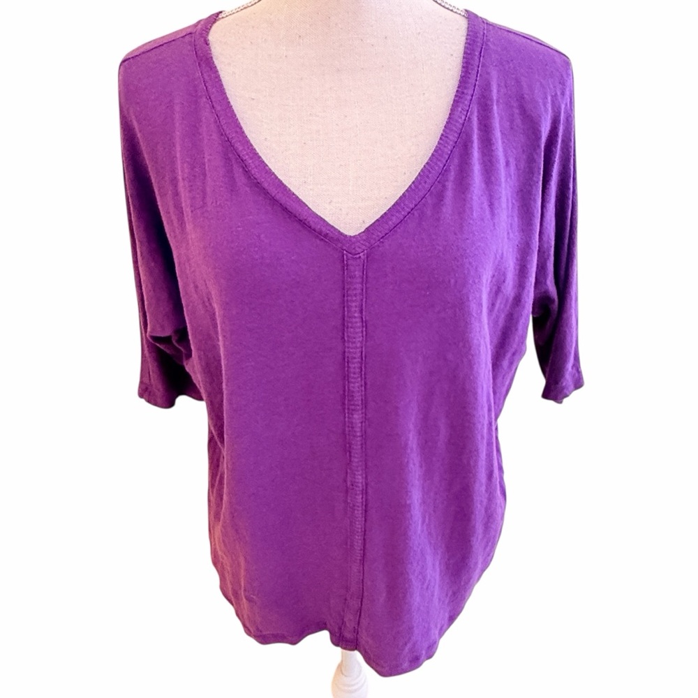 Eileen Fisher Purple Linen Short Sleeve Top XS